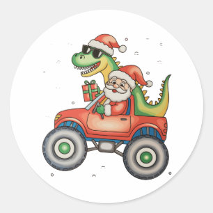 Santa T Rex Dinosaur Monster Truck Christmas Xmas Classic Round Sticker