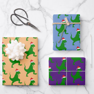 Santa T-Rex Wrapping Paper Sheet