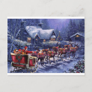 Santa Takes Off In His Sleigh Christmas Eve Holiday Postcard
