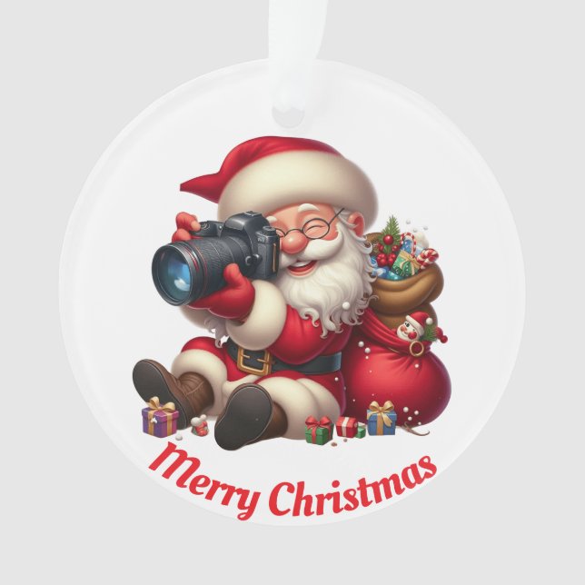 Santa taking photos unique  ornament (Front)