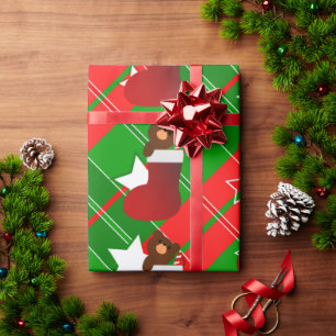 Santa Teddy bear in Christmas stocking Wrapping Paper