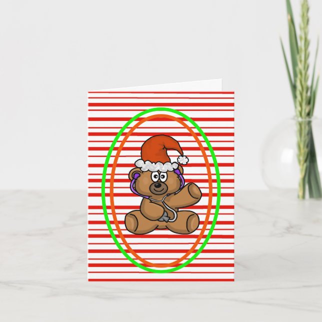Santa Teddy Bear with Stethoscope Christmas Card (Front)