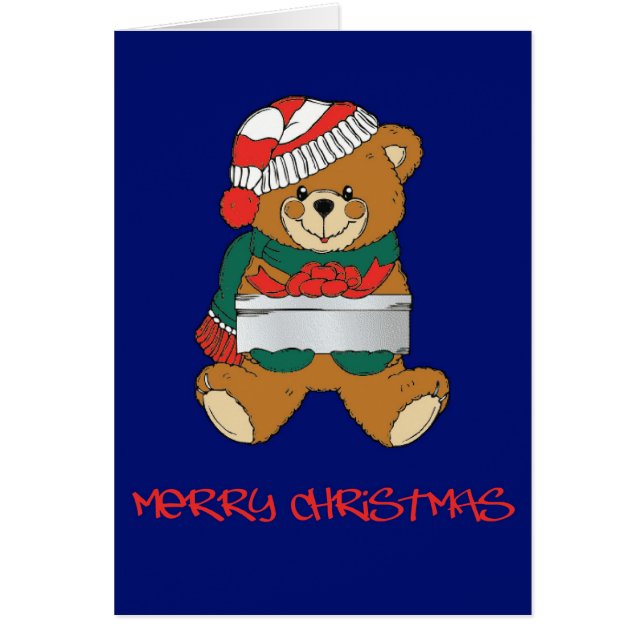 Santa Teddy With Present Christmas Card (Front)