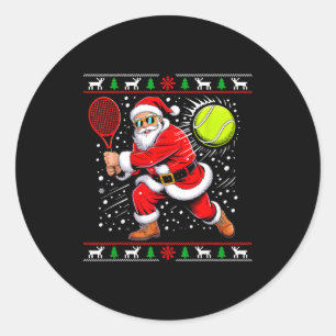Santa Tennis Player Christmas Xmas Funny Holiday M Classic Round Sticker