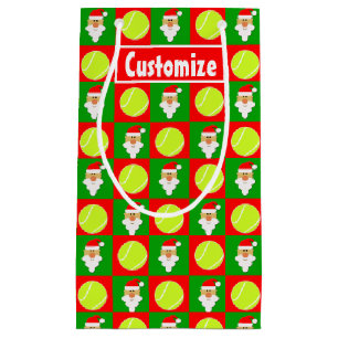 Santa Tennis Player Custom Name / Text Christmas Small Gift Bag