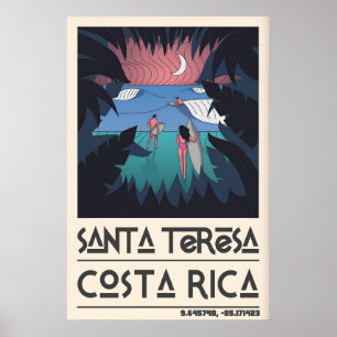Santa Teresa Surf Art, Stylised Surfers and Palms Poster