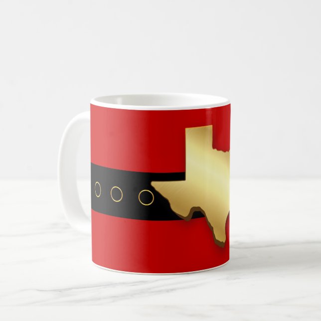 Santa Texas Belt Buckle Christmas Coffee Mug (Front Left)
