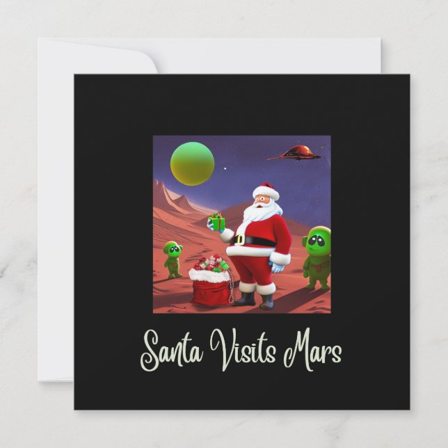 SANTA & THE ALIENS, Funny Christmas Card (Front)