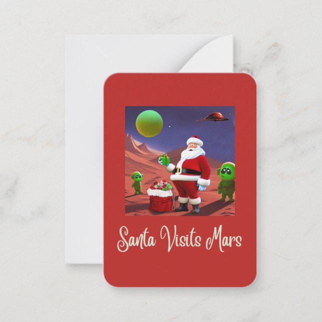 SANTA & THE ALIENS,  Funny Holiday Card (Front)