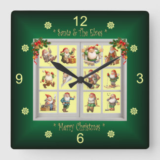 *Santa & The Elves Wishing You A Merry Christmas* Square Wall Clock