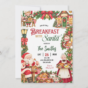 Santa Theme Breakfast With Santa Christmas Invitation