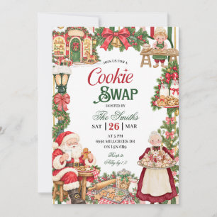 Santa Theme Cookie Swap Christmas Party Invitation