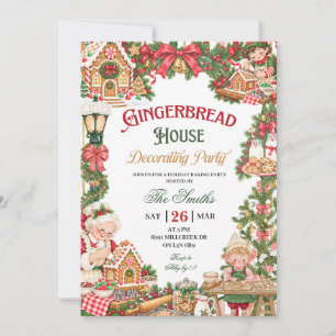Santa Theme Gingerbread House Decorating Christmas Invitation