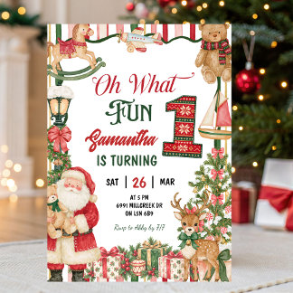 Santa Theme Oh What Fun First Birthday Invitation