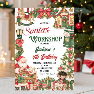 Santa Theme Santa's Workshop Christmas Birthday Invitation