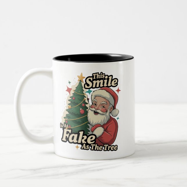 Santa This Smile Is As Fake As The Tree Family  Two-Tone Coffee Mug (Left)