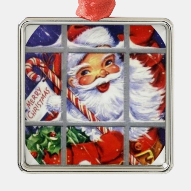 Santa Through the Window Panes Metal Tree Decoration (Front)