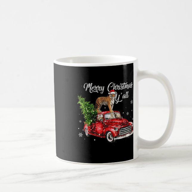 Santa Tiger Ride Red Truck Ugly Sweater Christmas  Coffee Mug (Right)