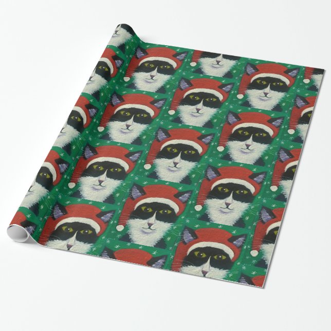 Santa Tixedo cat Wrapping Paper (Unrolled)