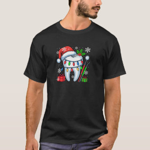 Santa Tooth Colorful Christmas Lights Dentist Dent T-Shirt