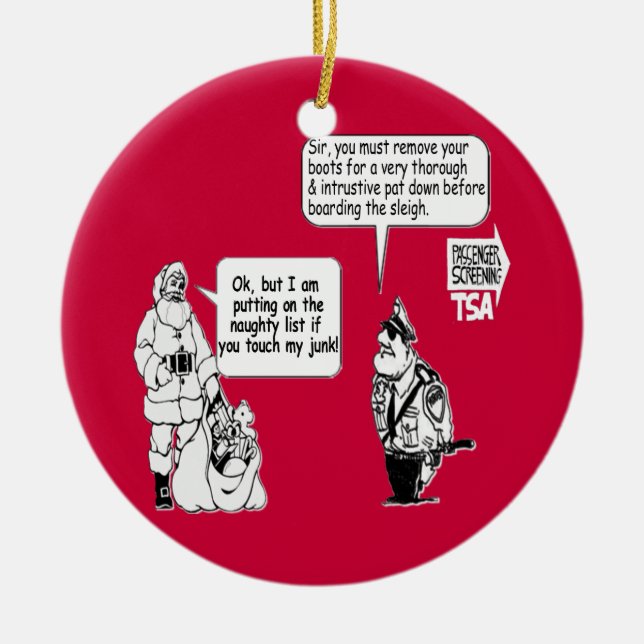 SANTA TOUCH MY JUNK TSA BLACK CERAMIC TREE DECORATION (Front)