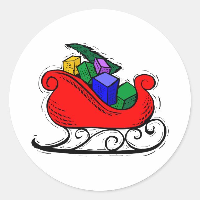 Santa Toy Sleigh Classic Round Sticker (Front)