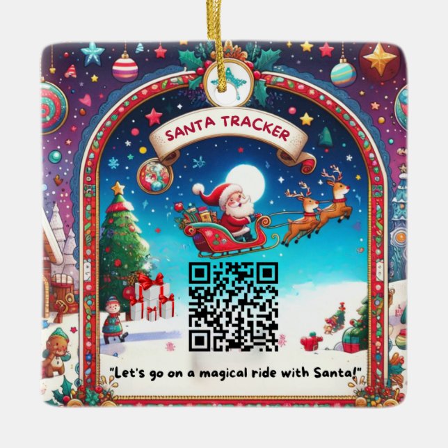 Santa Tracker QR Code Square Christmas Ornament  (Front)