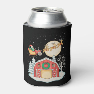 Santa Tractor Farm Farmer Christmas Farming Xmas Can Cooler