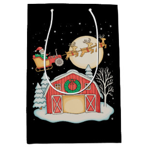 Santa Tractor Farm Farmer Christmas Farming Xmas Medium Gift Bag