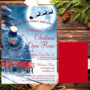 Santa,  Train Red Christmas Open House Invitation