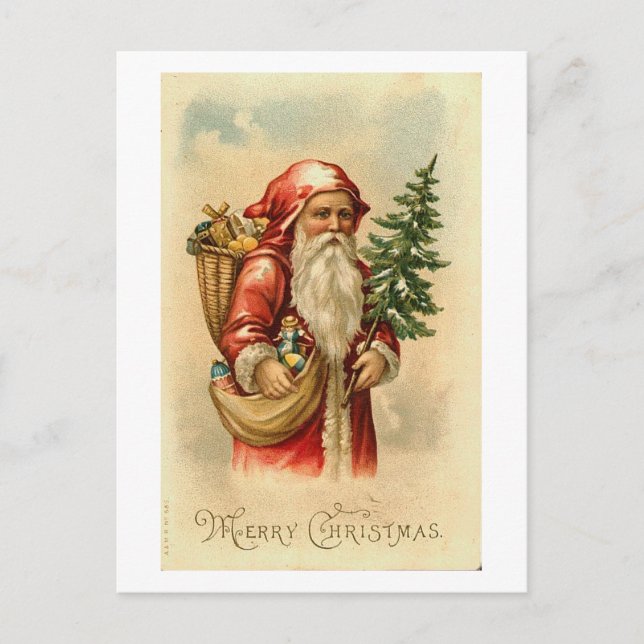 Santa, Tree and Toys Merry Christmas Card (Front)