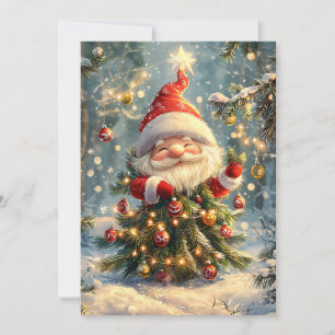 Santa Tree & Snowflake Sparkle Holiday Card