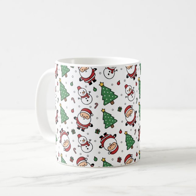 Santa, Tree & Snowman Christmas Mug (Front Left)