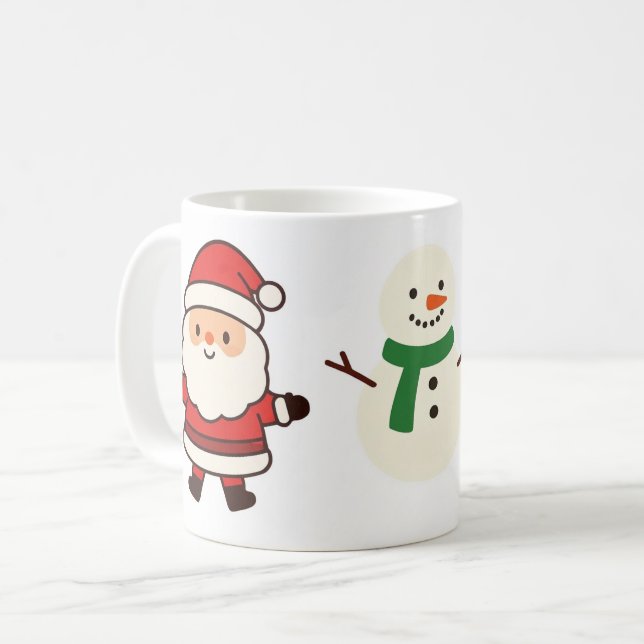Santa, Tree & Snowman Christmas Mug (Front Left)