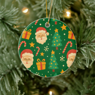 Santa, Trees & Cheer pattern Ceramic Tree Decoration