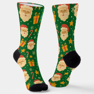 Santa, Trees & Cheer pattern Socks