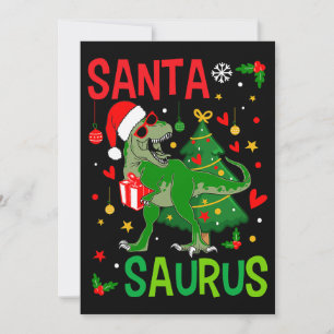Santa TRex Kid Christmas Dinosaur Tree Rex Boy Fam Invitation