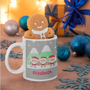 Santa Trio Christmas Celebration  with Your Name C Coffee Mug