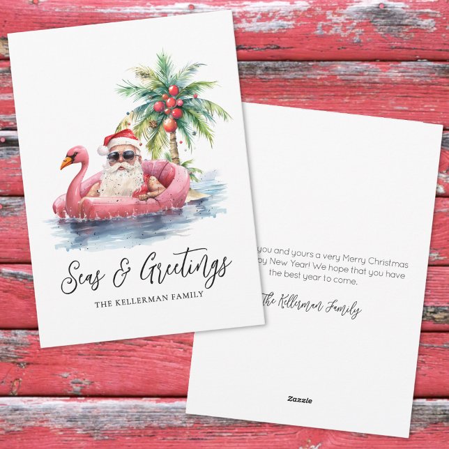 Santa Tropical Beach Christmas Seasons Greetings Holiday Card (Santa Tropical Beach Christmas Seasons Greetings Holiday Card)