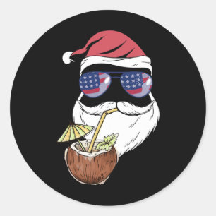 Santa Tropical Coconut Drink Christmas In July Sum Classic Round Sticker