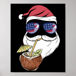 Santa Tropical Coconut Drink Christmas In July Sum Poster