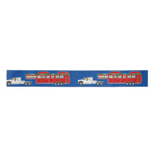 Santa Truck and Horse Trailer Christmas 3" Satin Ribbon