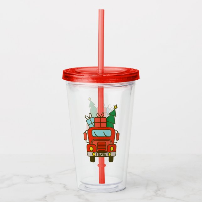 Santa truck front view Merry Christmas Acrylic Tumbler (Front)