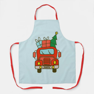 Santa truck front view Merry Christmas Apron