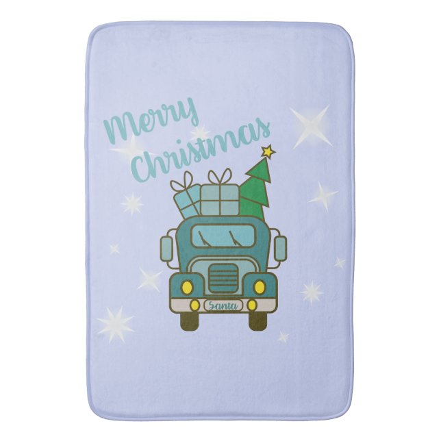 Santa truck front view Merry Christmas Bath Mat (Front Vertical)
