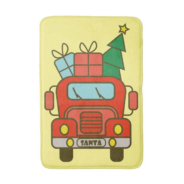 Santa truck front view Merry Christmas Bath Mat (Front Vertical)