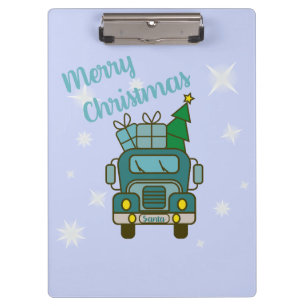 Santa truck front view Merry Christmas Clipboard