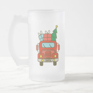 Santa truck front view Merry Christmas Frosted Glass Beer Mug