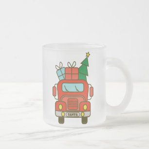 Santa truck front view Merry Christmas Frosted Glass Coffee Mug