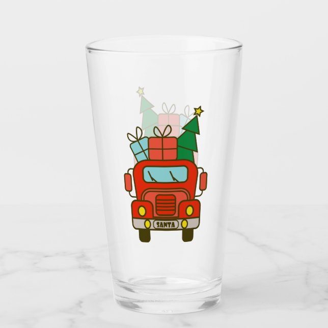 Santa truck front view Merry Christmas Glass (Front)